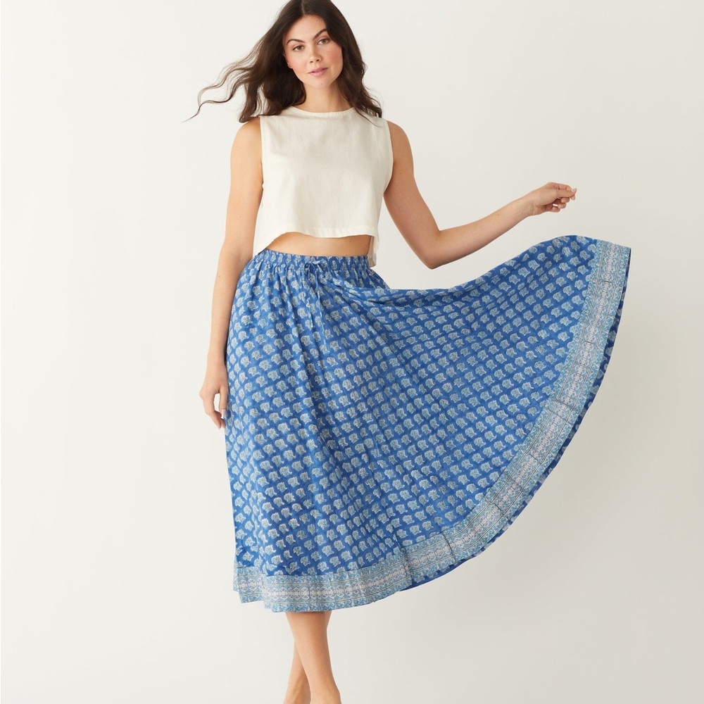 NWT Maelu Cotton Block Print MIDI Skirt